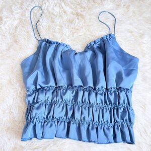 Elegant Blue Ruched Crop Top